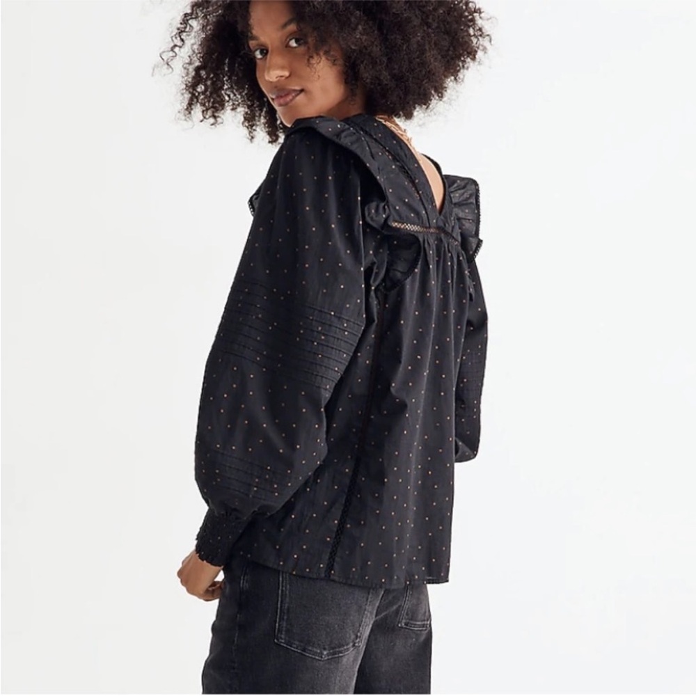 Madewell Voile ruffle pin tuck Black top XS - Picture 2 of 16